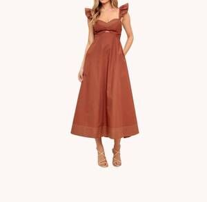 NEW FLYING TOMATO woven ruffle midi dress in cognac